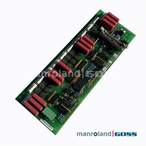 Carte Manroland ICM-1 16.86729-0003 vue complete — condensateurs WIMA rouges connecteurs Molex blancs IC DIP central et DB15