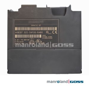 Siemens SIMATIC S7-300 SM322 DO 8xREL AC230V 6ES7 322-5HF00-0AB0 plaque arriere ancienne version - SM322 DO 8xREL AC230V 5A DC30V/AC230V, serie J9/P5 687726 E-Stand 02, certifications FM CLASS I DIV2 Group A-D UL LISTED 965Y N117 CE, Made in USA