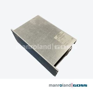 Module de freinage Siemens Masterdrives 6SE7022-0ES87-2DC0 vue oblique, boîtier rack métallique argenté avec plaque signalétique blanche