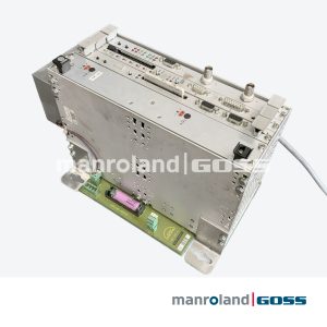 Vue arrière boîtier rack VME BP-UC1 manroland Goss batterie sauvegarde Tadiran carte verte câblage connexion