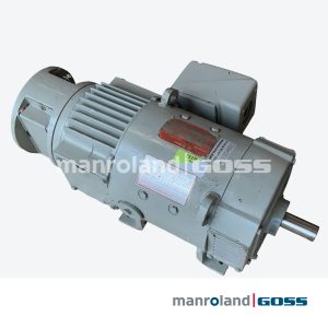 Moteur DC General Electric Kinamatic CD218AT, vue côté ventilateur avec autocollant WARNING, boîtier gris