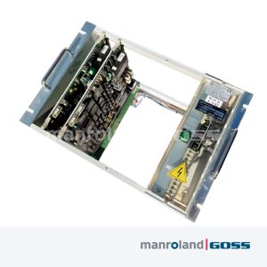 Rack industriel Grafikontrol CR 20/G/5 ouvert vue oblique avec cartes PCB alimentation et interrupteur vert