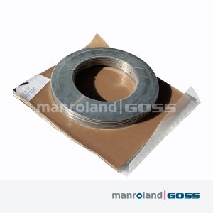Disque de coupe Manroland Goss E16.51060-0004F sur emballage carton kraft vue 3/4