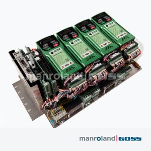 Rack Antek EP4M300-20 avec 4 variateurs Nidec Commander verts et module InterBus-S sur platine DIN câblée