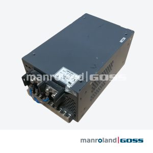 Alimentation Lambda JWS300-9 vue oblique, boitier metallique gris, etiquette INPUT 100-240VAC 4.4A OUTPUT 9V 10A et 5V 1A, ventilateur droite, fils bleus, bornier entree, certifications CE UL