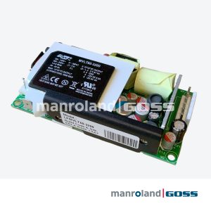 Alimentation EOS Power LFMVLT60-3200 vue avant étiquette 5V 12V 60W PCB vert condensateurs Made in India