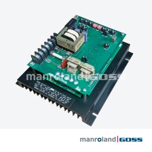 Transformateur industriel Minarik GR100UC, vue oblique montrant le boîtier métallique et la carte PCB verte