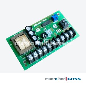 Variateur de vitesse DC Minarik PCM4, vue oblique de la face composants avec transistors et potentiomètres