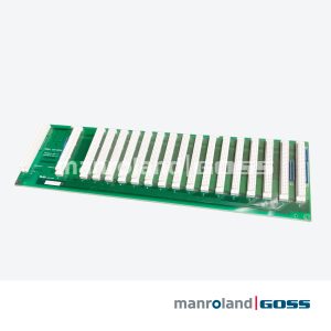 Backplane Siemens SIMATIC 505-6516 vue oblique, rack 18 slots format long avec connecteurs ISA blancs, connecteur DB en extremite gauche, connecteurs bleus a droite, MODEL 505-6516
