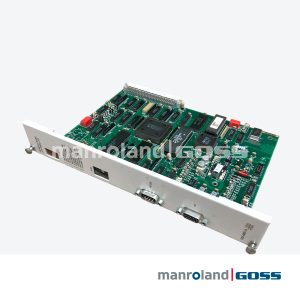 Carte CPU Siemens SIMATIC 505-6851A vue oblique, facade blanche, 2 boutons rouges OFF/FR, connecteurs BASE RJ et RS-232 DB9 et IO DB9, reference 505-6851A, PCB vert grand VLSI