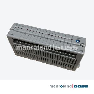 Module PLC Siemens SIMATIC TI505 505-9202 vue oblique, boîtier gris compact, rangées LEDs OUTPUT 0-7 et INPUT 0-10, bornier à vis, bouton ADDRESS bleu