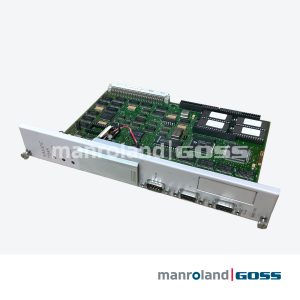Module CPU Siemens SIMATIC TI545 545-1101 vue oblique, facade blanche, 2 connecteurs DB9 RS-232, 1 connecteur RS-422, slot memoire, PCB vert Texas Instruments, reference 545-1101
