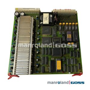 Carte processeur Siemens manrolandGoss WM.0078500664 - PCB vert avec 2 processeurs Siemens ZM13C QFP, module alimentation Computer Products PM972 24VDC, dissipateur thermique aluminium, module Siemens ZAB S2323-N, ASICs Analog Devices, connecteurs bus, clips rouges