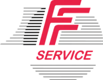 Logo partenaire FF SERVICE rouge avec lignes stylisées, maintenance presses