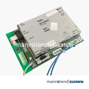 Module communication KWS BR-PROS avec interfaces ARCNET et PROFIBUS monté sur carte PCB verte avec câbles